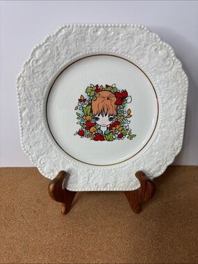 Lord Nelson Pottery Pixie 8.5” Square Plate Floral Border Big Eyes Decorative